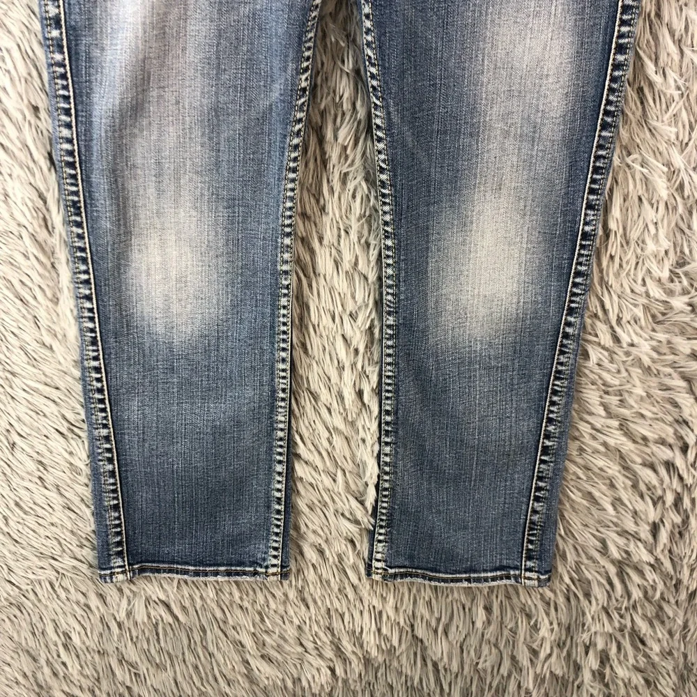 Silver Jeans Capris Womens 30 Frances Capri Medium Wash Whiskered Blue Denim